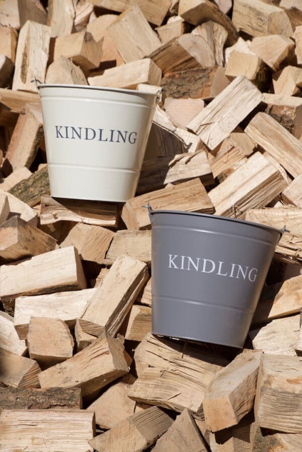 Cream and grey kindling buckets with lids